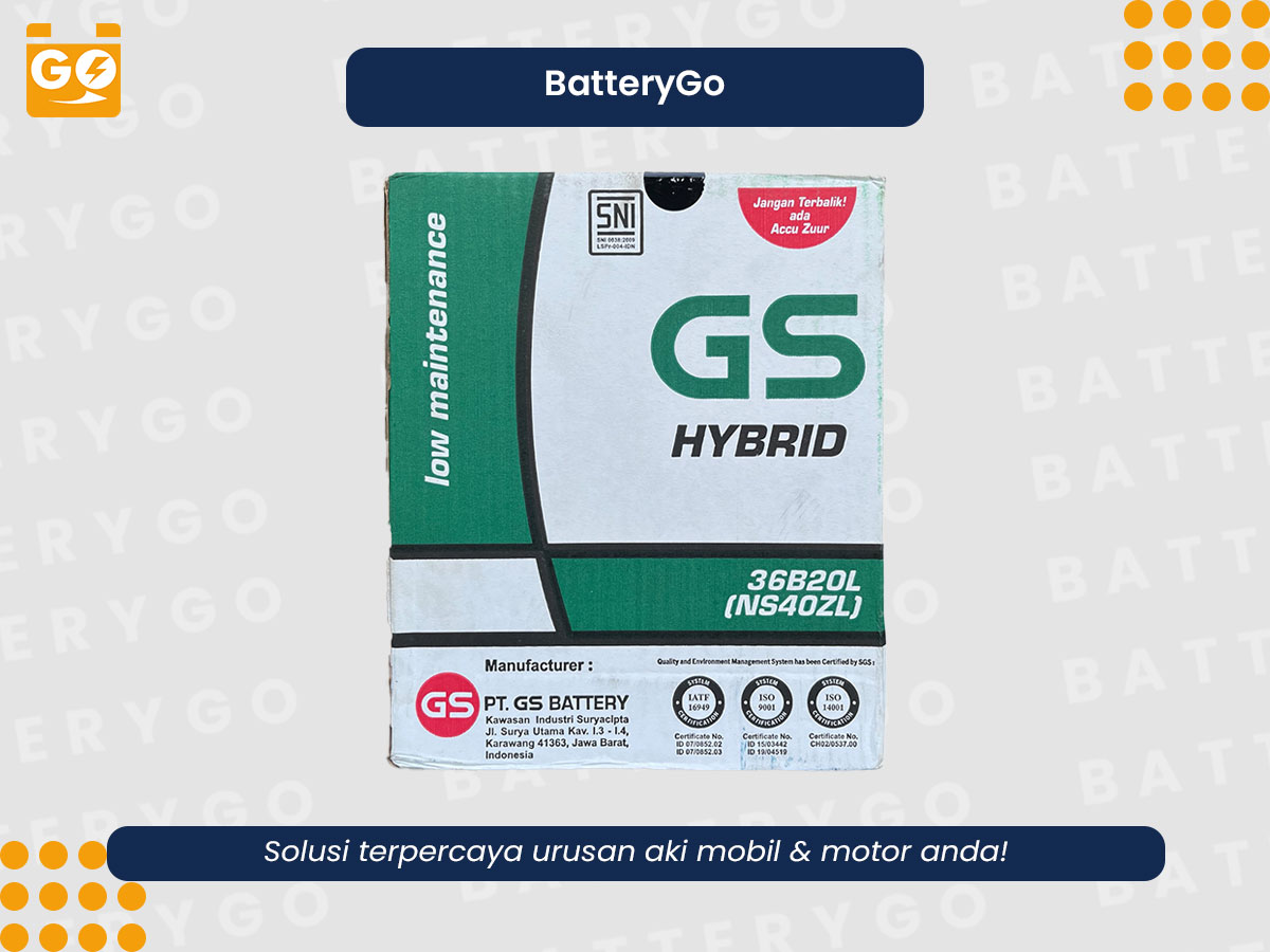 Aki GS Hybrid 36B20L untuk mobil kecil